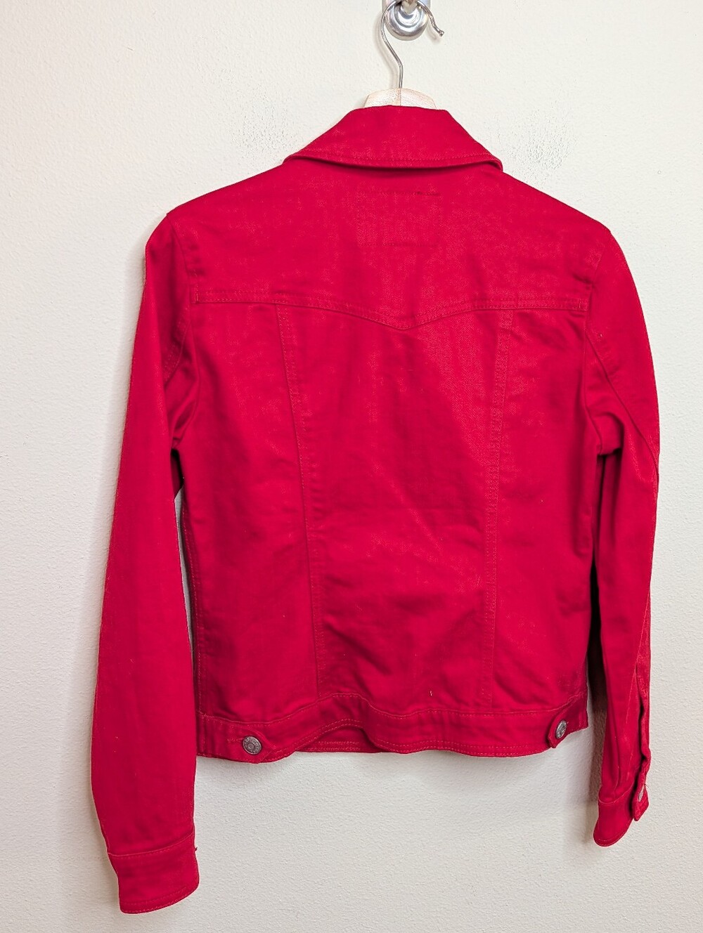 Guess Red Denim Jacket Women's Size L Stretch Trucker Jean Jacket - Picture 6 of 6